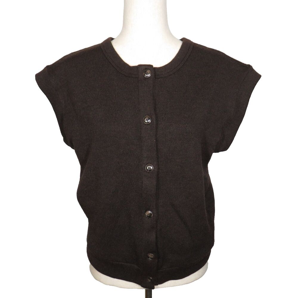 OGL Cozy Wool Blend Crew Neck Side Pocket Button Up Sweater Dark Brown Sz Medium
